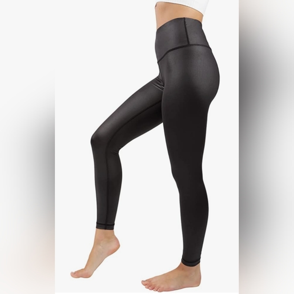 90 Degree By Reflex Womens High Waist Leggings - Faux Leather Black - Picture 3 of 6